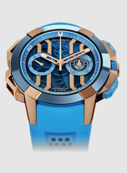 Review Jacob & Co EPIC X CHRONO 44 EDITION MANCHESTER CITY I BLUE CERAMIC & ROSE GOLD EC430.43.AI.AA.ABRUA Replica watch